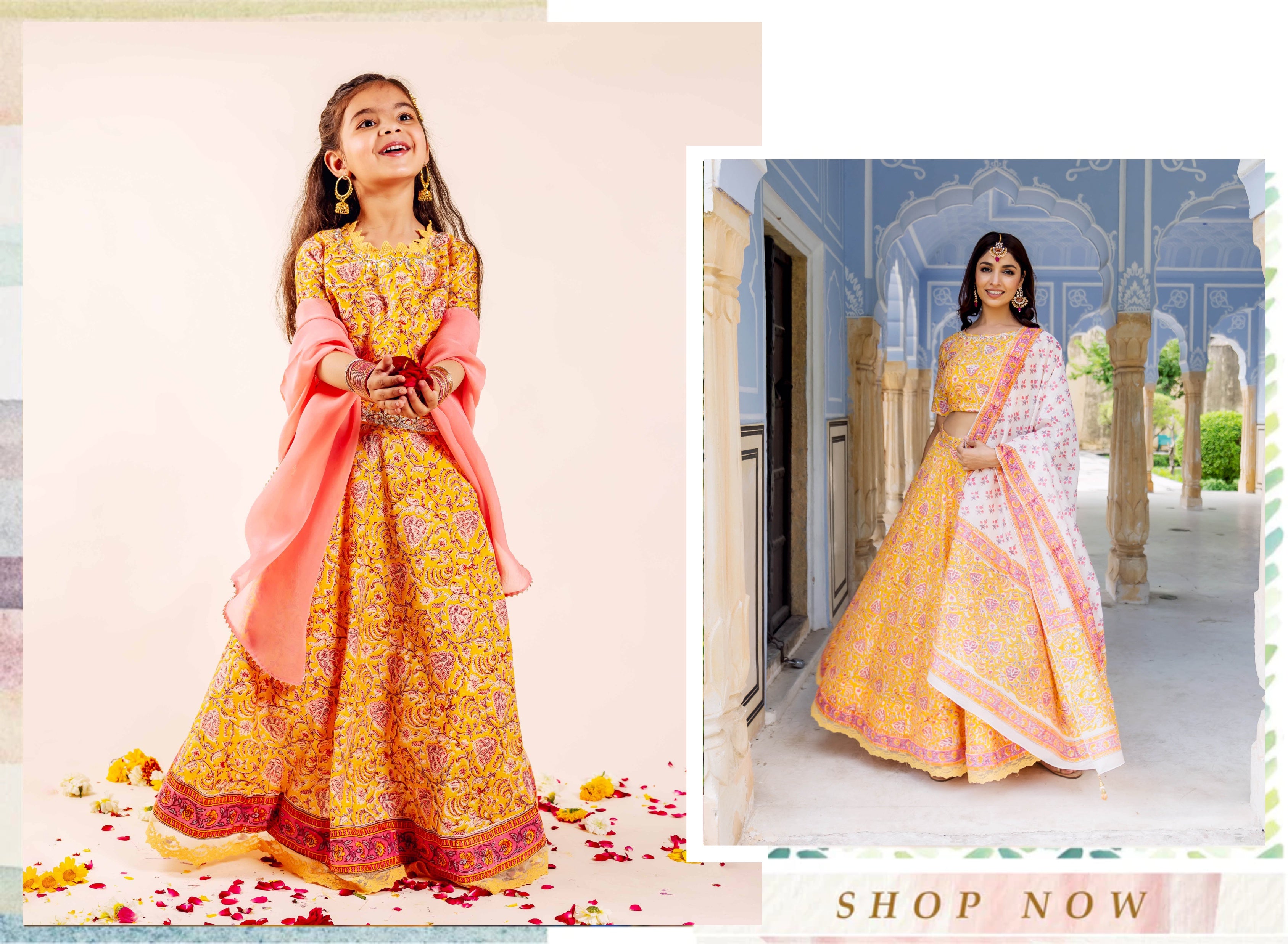 Farida Hand Block Printed Lehenga Set for Mommy and Baby Girl