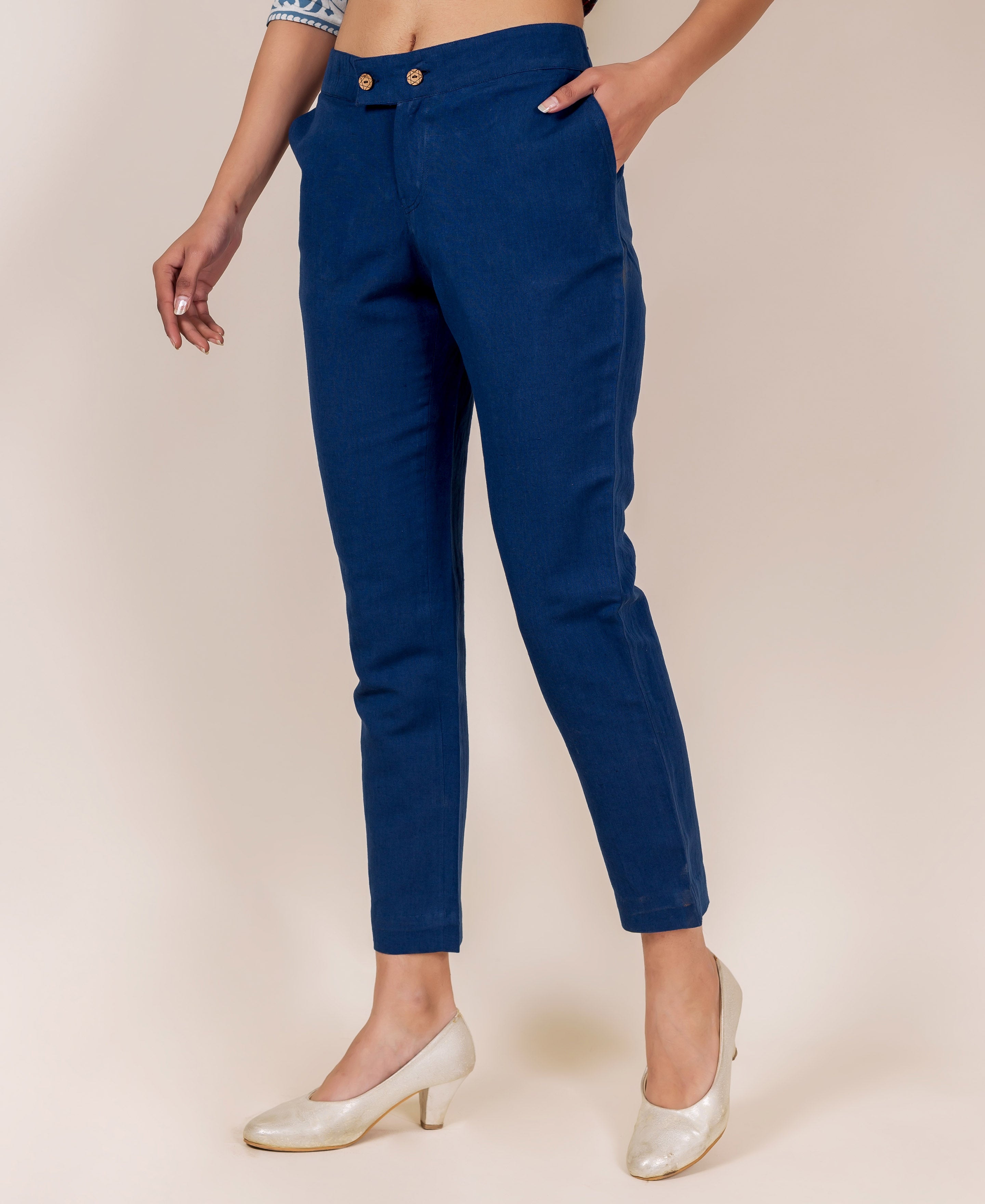 Womens Red Narrow Bottom Pant With Side Pockets