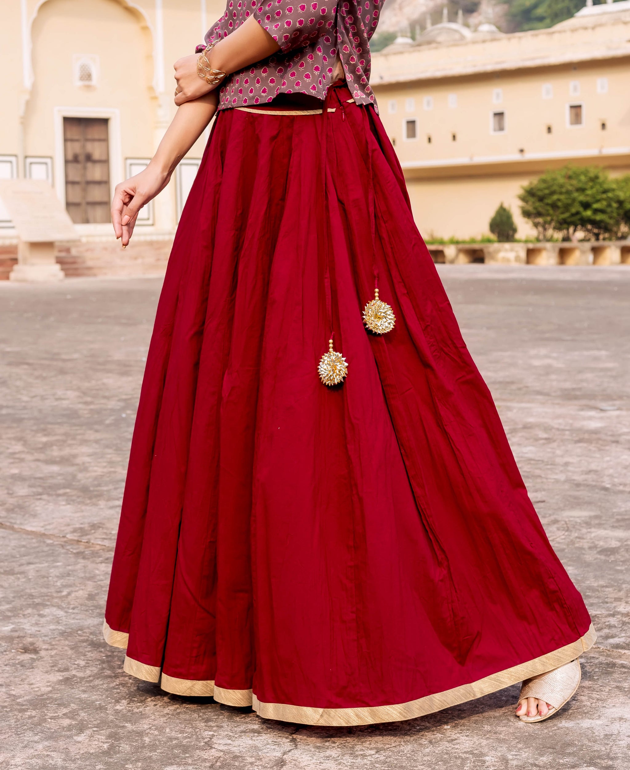 Maroon Skirt with Gotta Trims