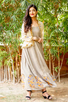 Hand Block Printed Beige Rayon Long Designer Gowns with Jacket Online