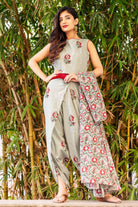 Hand Block Printed Dhoti Set with Crop Tops and Jacket Online