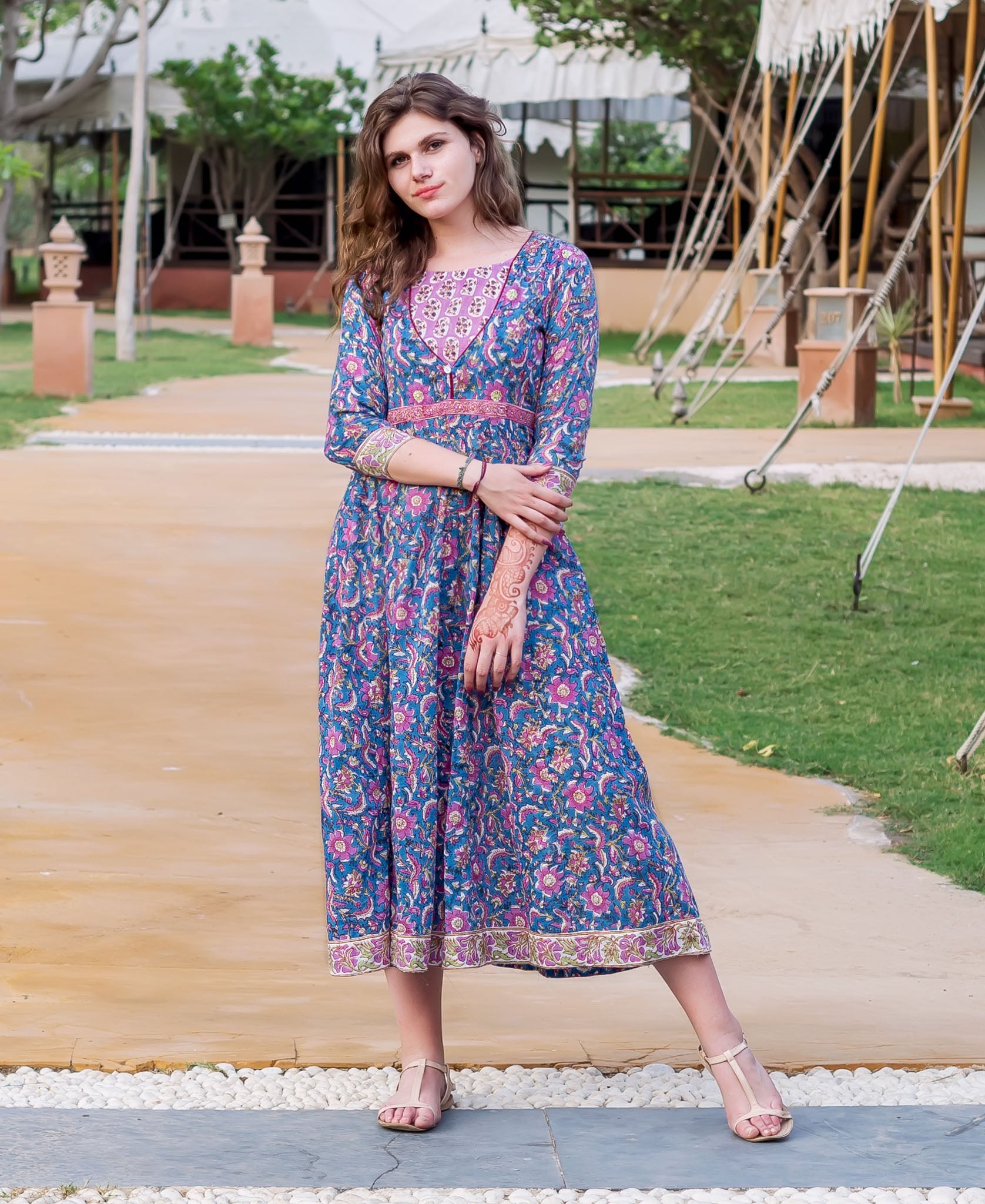 Puja Dress - Rose Hand Block Print - FINAL SALE – Belle à Nouveau