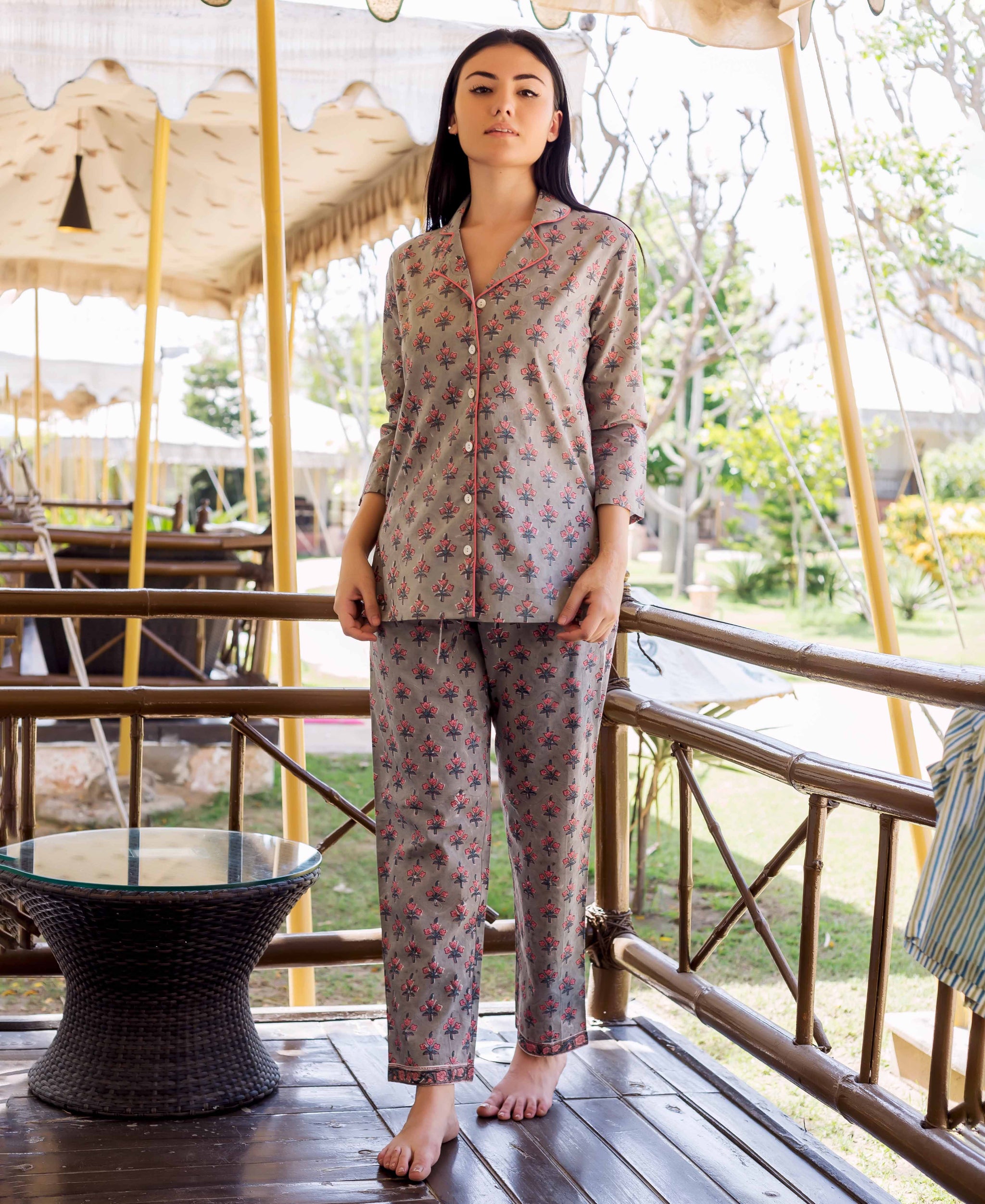 Grey Printed Shirt and Pajama Night Suit MISSPRINT